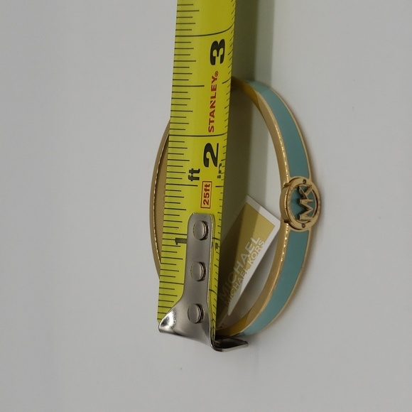 1834- MICHAEL Michael Kors Haute Gold Tone AQUA Enamel Bangle Bracelet NWT - Picture 10 of 10